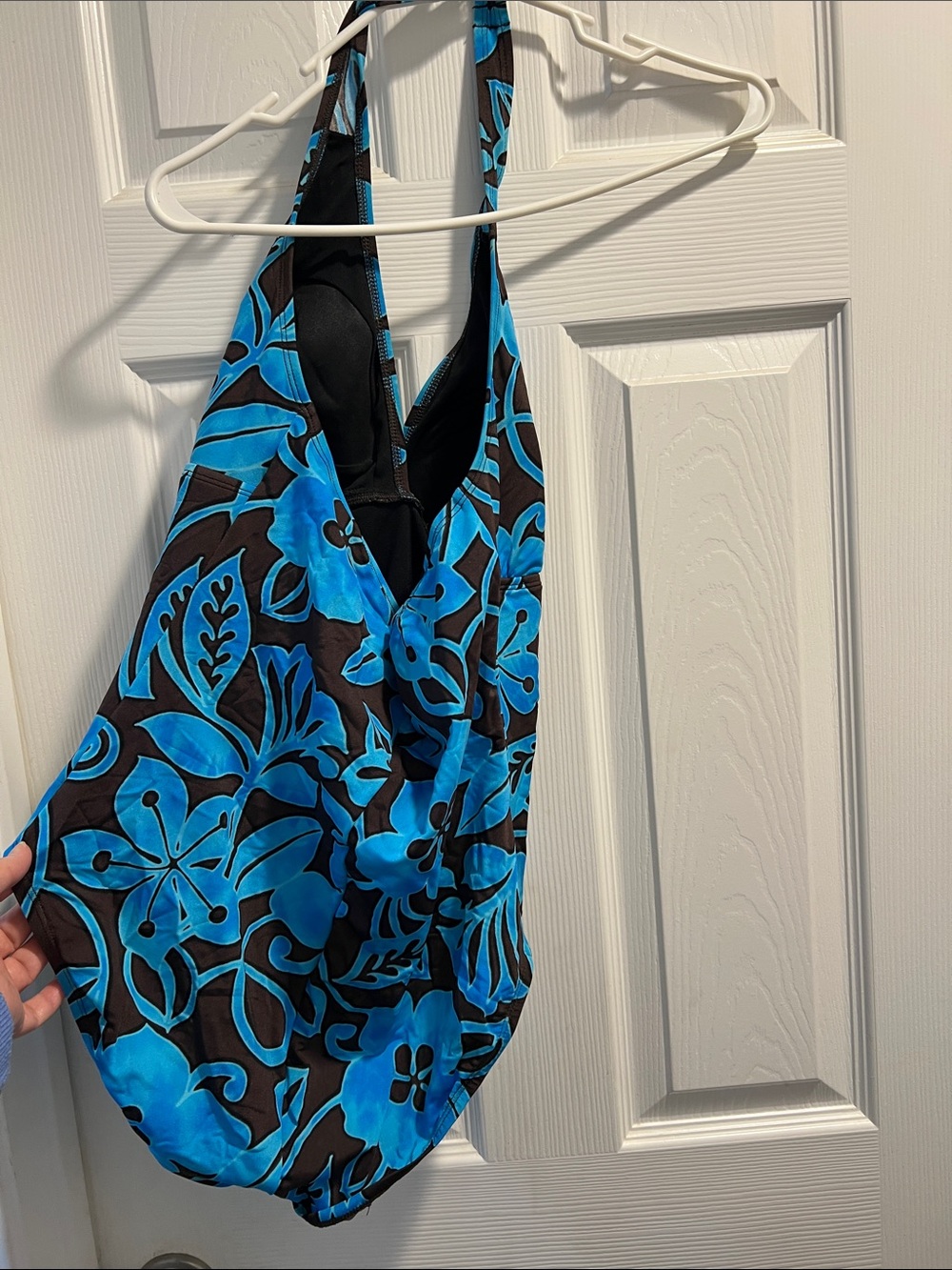 Speedo Brown and Bright Blue Floral Halter One-Piece - Picture 2 of 3